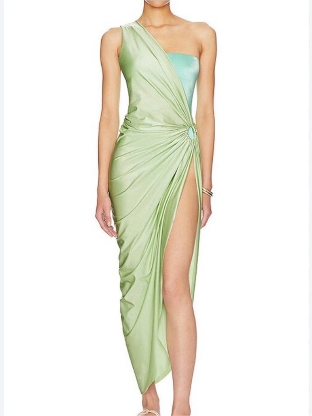 One-Shoulder Light Green Draped Dress